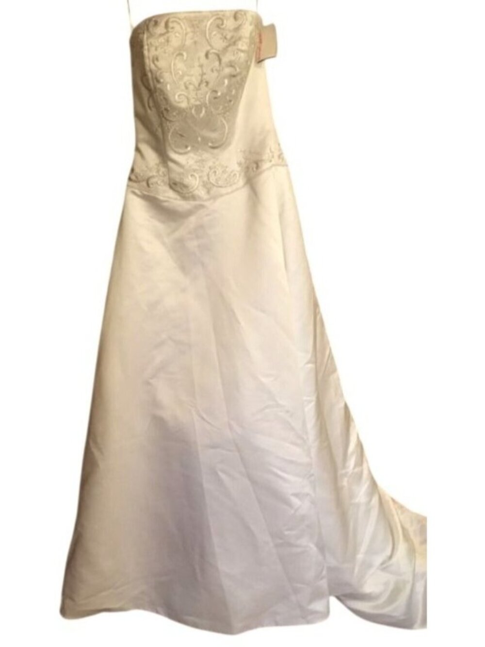David's Bridal Gold T8589 Sz 10 Strapless Satin A-Line Wedding Dress NWT